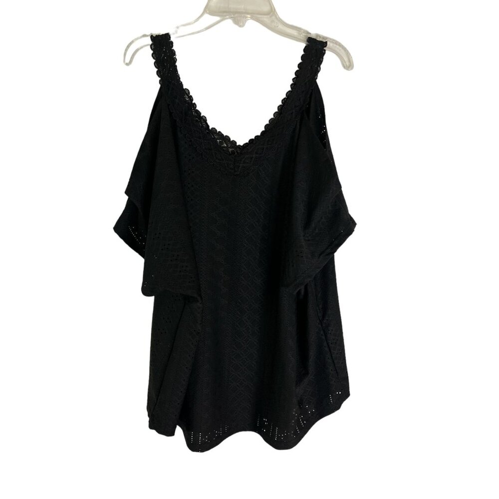 Joress Curve Womens Cold Shoulder Guipure Lace Trim Tee 1XL